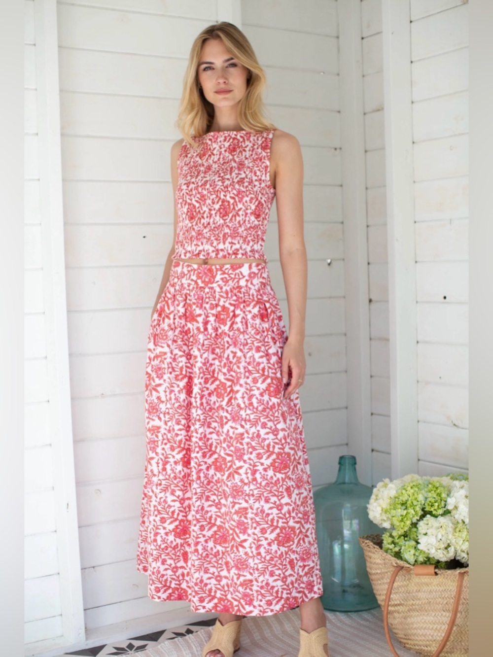 Marea by Liz Joy, Charlotte Poppy, Two-Piece Floral Crop Top and Maxi Skirt Set